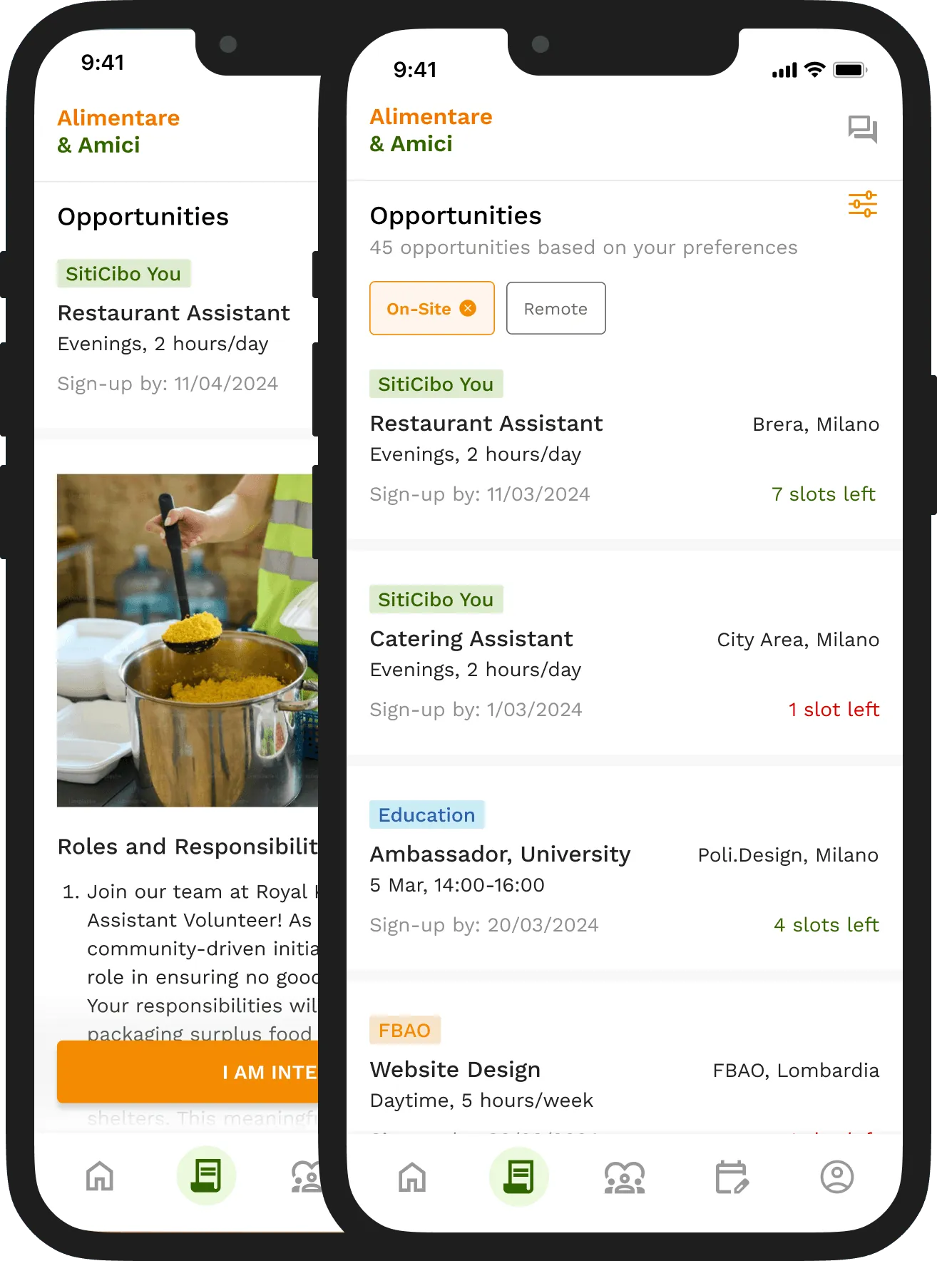 Opportunities list and role detail screens