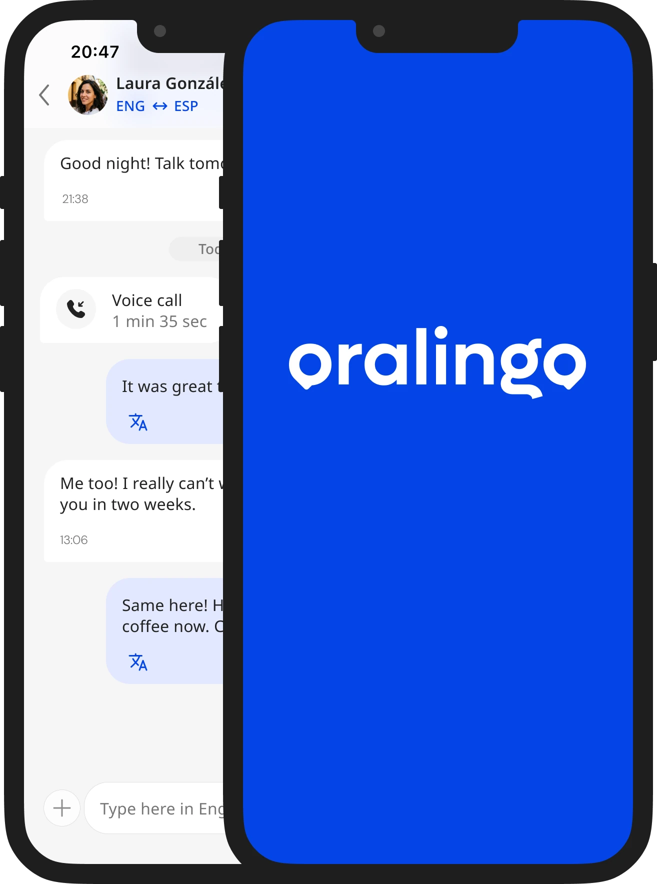 Oralingo chat screen and logo screen