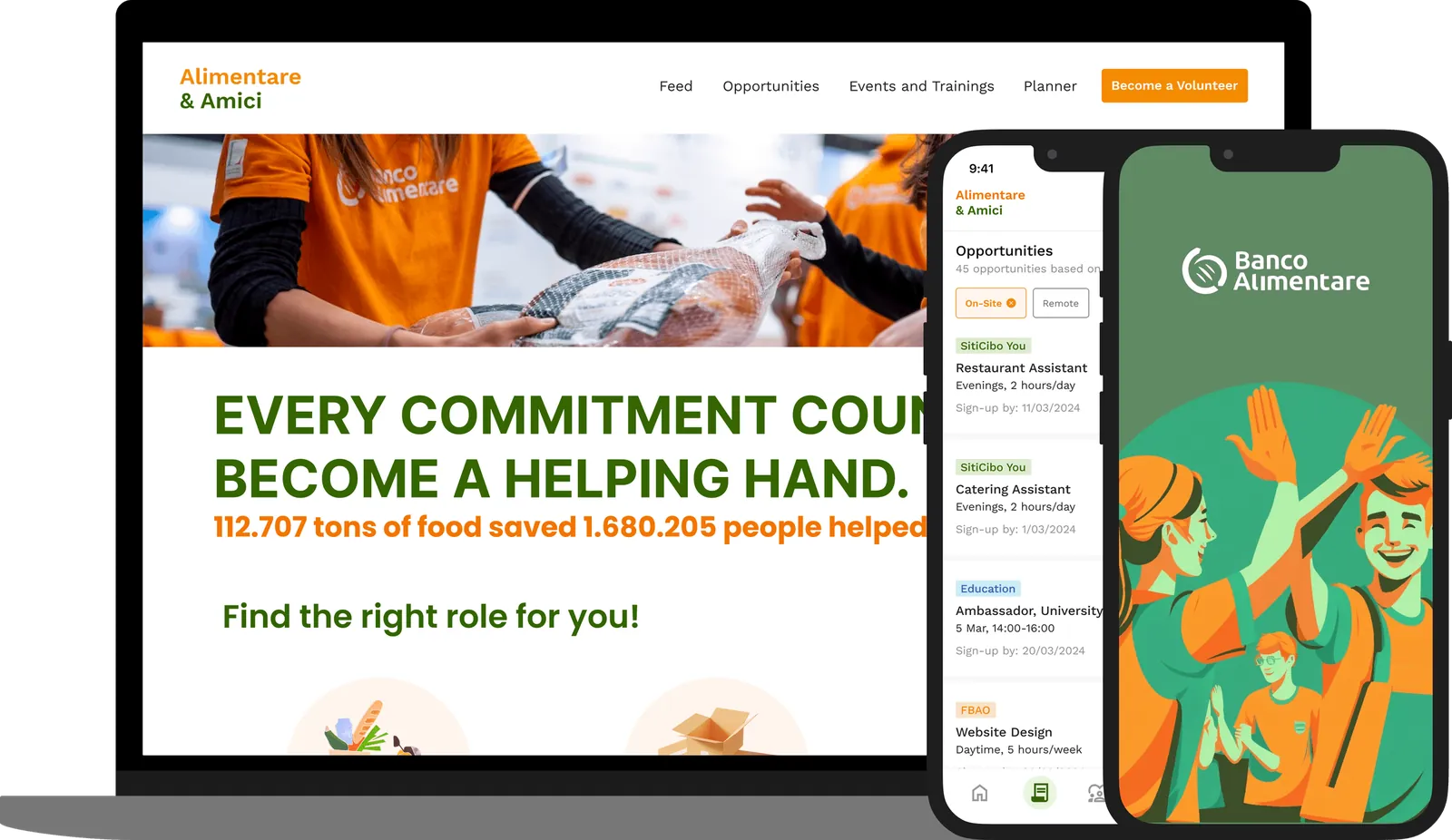 Alimentare & Amici website on a laptop and app on a phone